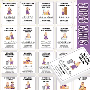Muslim 30-Piece Du'a Learning Cards, Islamic Daily Prayer Study Tools, English Translated Daily Prayers Flashcards, Ramadan Prayer Cards, Bilingual Instruction Cards