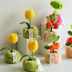 FuRise Handmade Yarn Floral Potted Decoration – Faux Tulip & Fruit Plant Gift for Holiday & Business, yarn tulip decoration, faux flower pot gift, knitted plant ornament, handmade yarn tulip, business flower gift, TikTok plant decor, holiday flower pot