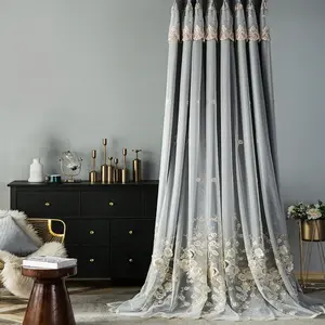 1pc French Luxury Embroidered Pearl Decor European Floral Tulle Curtain, Double Layer, Suitable For Bedroom, Living Room, Balcony, blackout curtain