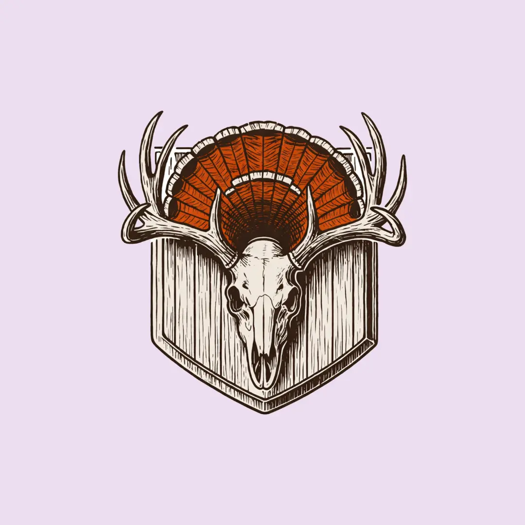 Gobbler Trophy Skull Decal, Antler Mount Hunting Sticker, Rustic Turkey Fan Decal for Outdoorsmen