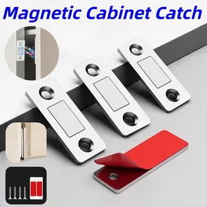 Magnetic Cabinet Catch, Ultra-Thin Drawer Magnet Latch, Invisible Silent Door Catch, No-Drill Sliding Door Magnet for Kitchen Wardrobe Cupboard (4-Pack)