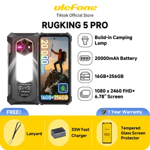Ulefone RugKing 5 Pro 20000 mAh Battery 16GB+256GB Android 16 Rugged Phone, 6.78" 60Hz Display Tough Smartphone, 64MP+20MP+ 18MP Camera, Built-in Back Camping Light, NFC/ 4G Dual SIM/Widevine L1 - Black