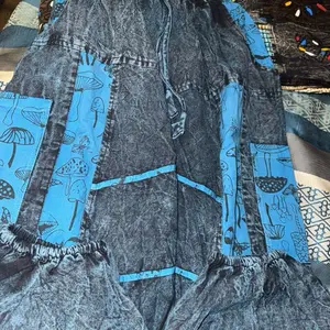 Hippie Boho Hand Made Pants Vivid Color Patch Work with Mushroom & Tree Patterns