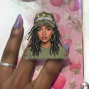 Melanin Unbothered Woman With Locs Camo Style Phone Grip Set Baddie Aesthetic Acrylic Stand Holder For Confident Black Girls Hustle Boss Babe Gift