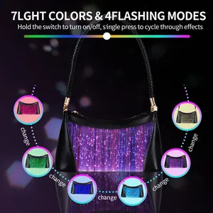 LUMISONATA Light Up Shoulder Bag for Women, LED Fiber Optic Crossbody Purse with seven Colors & four Modes, Glow in The Dark Party Handbag for Club Rave Festival