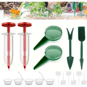6 Pcs Mini Seed Spreader Set,Including  Mini Sowing Seed Dispenser,Small Garden Seed Planter Tool,Hand held Manual Seed Spreader with Seedlings Dibber and Widger Set for Tiny Seeds,Hand Tools Kits