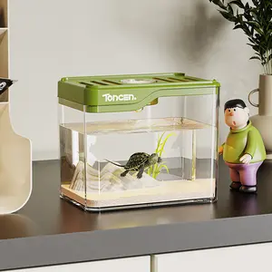 1PC Small Household Fish Tank for Living Room, Desktop Transparent Aquarium, Multifunctional & Decorative Goldfish Bowl with Beautiful Landscape Design, Clear View, Sturdy Structure, Space-Saving, Perfect for Home Office Desktop Decoration and Fish Breedi