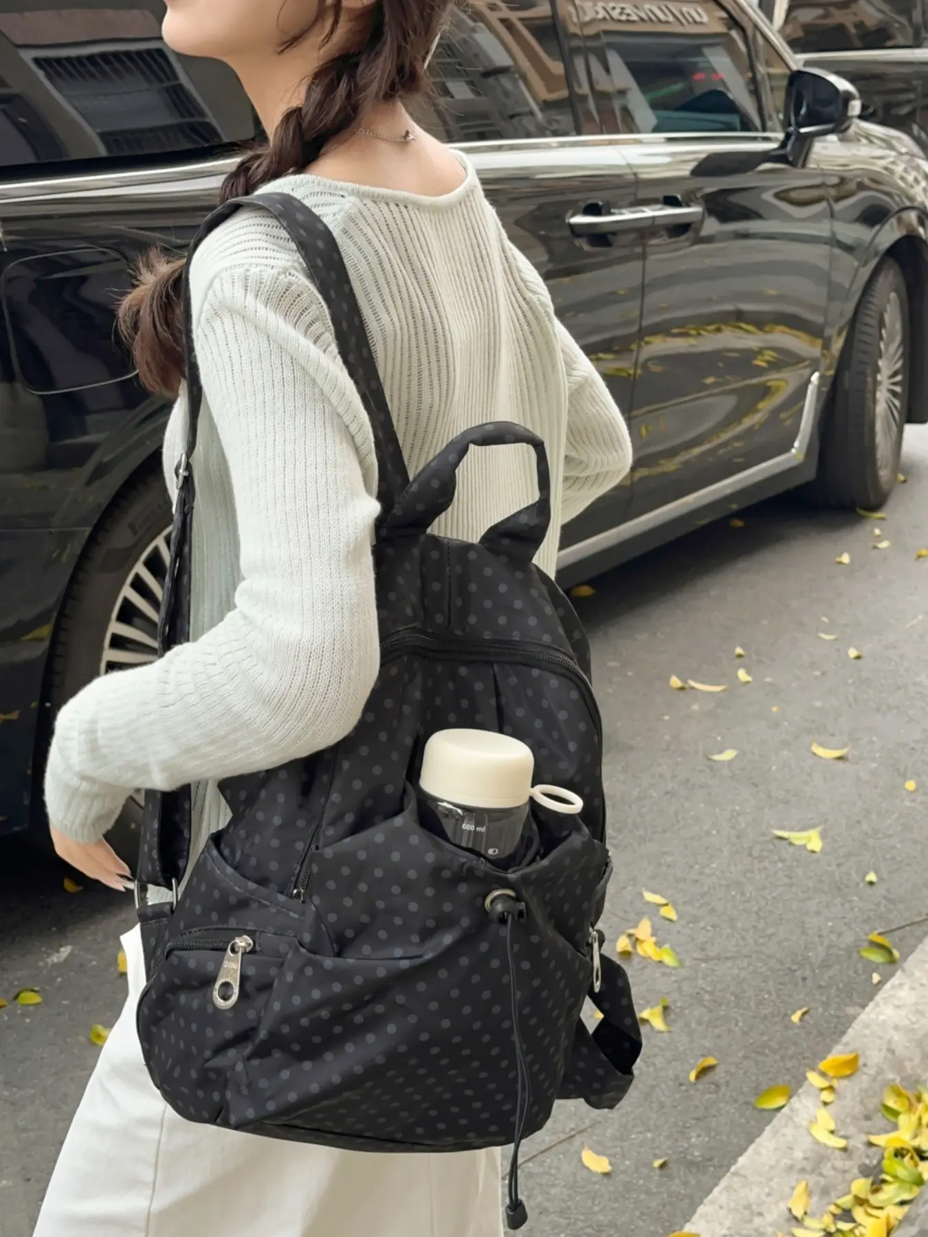 2026 New Japanese Style Polka Dot Backpack, Lightweight Durable Drawstring Multi-Pocket Backpack for School Student Bag, Daily Commute Casual Large Capacity