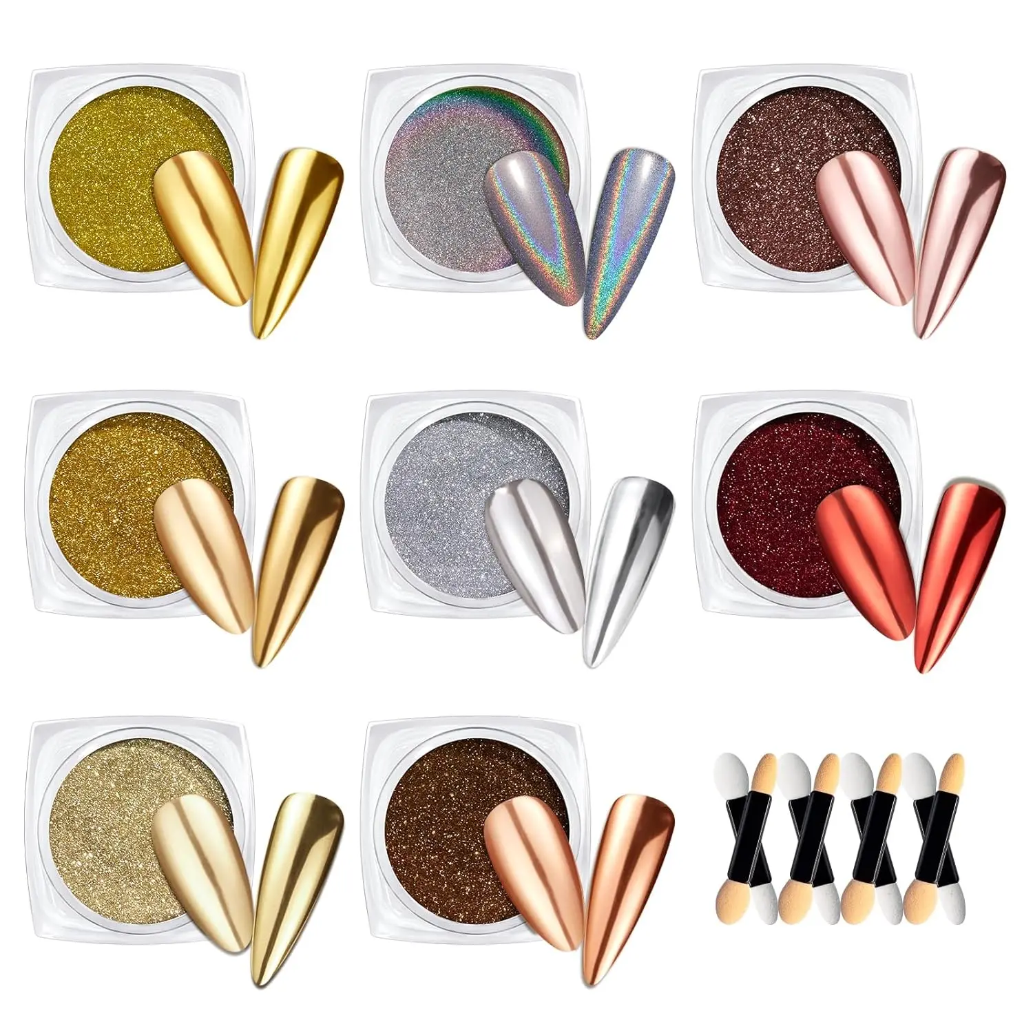 0.5g*8 - 8 Colors Metallic Chrome Nail Powder