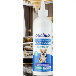 Medicated Ear Cleaner for Dogs & Cats with Chlorhexidine & Ketoconazole, Antiseptic Flush Solution for Ear Infections, Gentle Ear Cleaning Treatment for Pets, Reusable 12oz Bottle, Soothing Formula for Itchy Ears water  additive pet groom pet hair remover