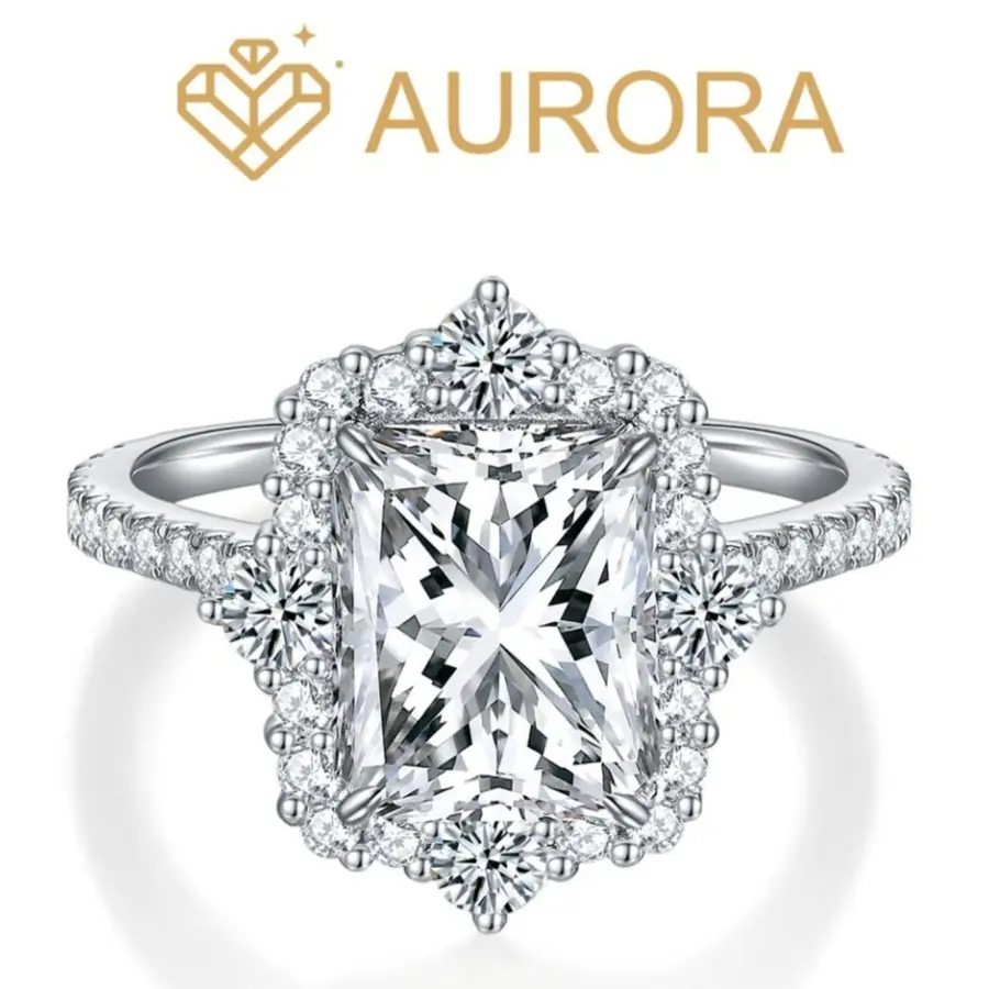【#93 Casablanca】High Quality Full Moissanite main stone and side stone rings  with S925 Sterling Silver  Engagement Gift jewelry Synthetic Moissanite