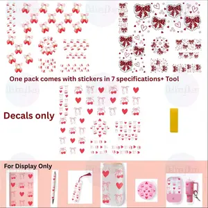 UV DTF Decorative Sticker Set, Cherry & Bow Theme, Includes Cup Sleeve, Notebook Cover, Keychain, Spray Bottle Cap, Pen Case, Bookmark, Sticker Pack, Art Stickers, Sticker Collage Pack