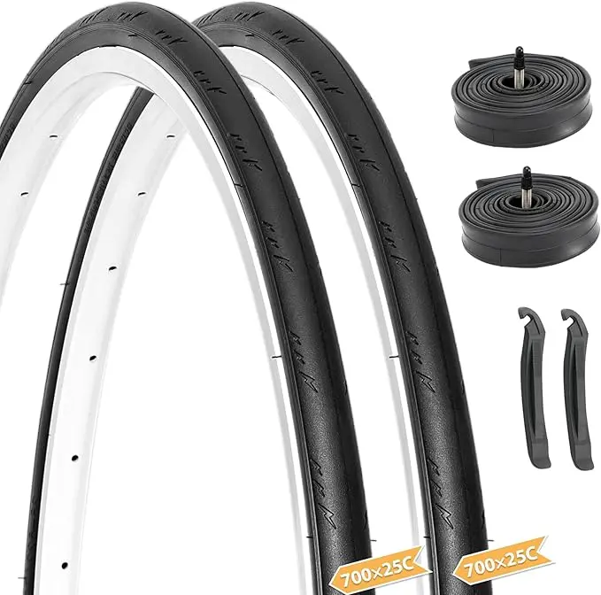 Road Bike Tires Kit, 2-Pack 700x25c/28c Folding Bike Parts with Butyl Tubes for Cycling Enthusiasts, Puncture Res. with Excellent Grip for All-Season Freedom and Smooth City Rides, Bicycle Parts, Puncture Proof