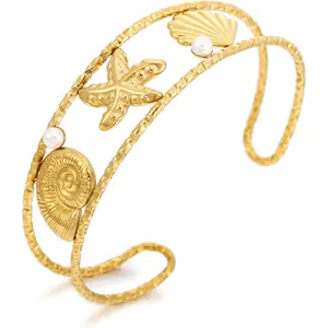 Starfish Seashell  Cuff Bangle for Women  Theme Bracelet Summer