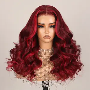[5x6 Lace] Megalook Lace Front Human Hair Wig Ombre Red 100% Human Hair Wig Body Wave 5x6 Lace Closure Wig Pre Cut and Pre Plucked