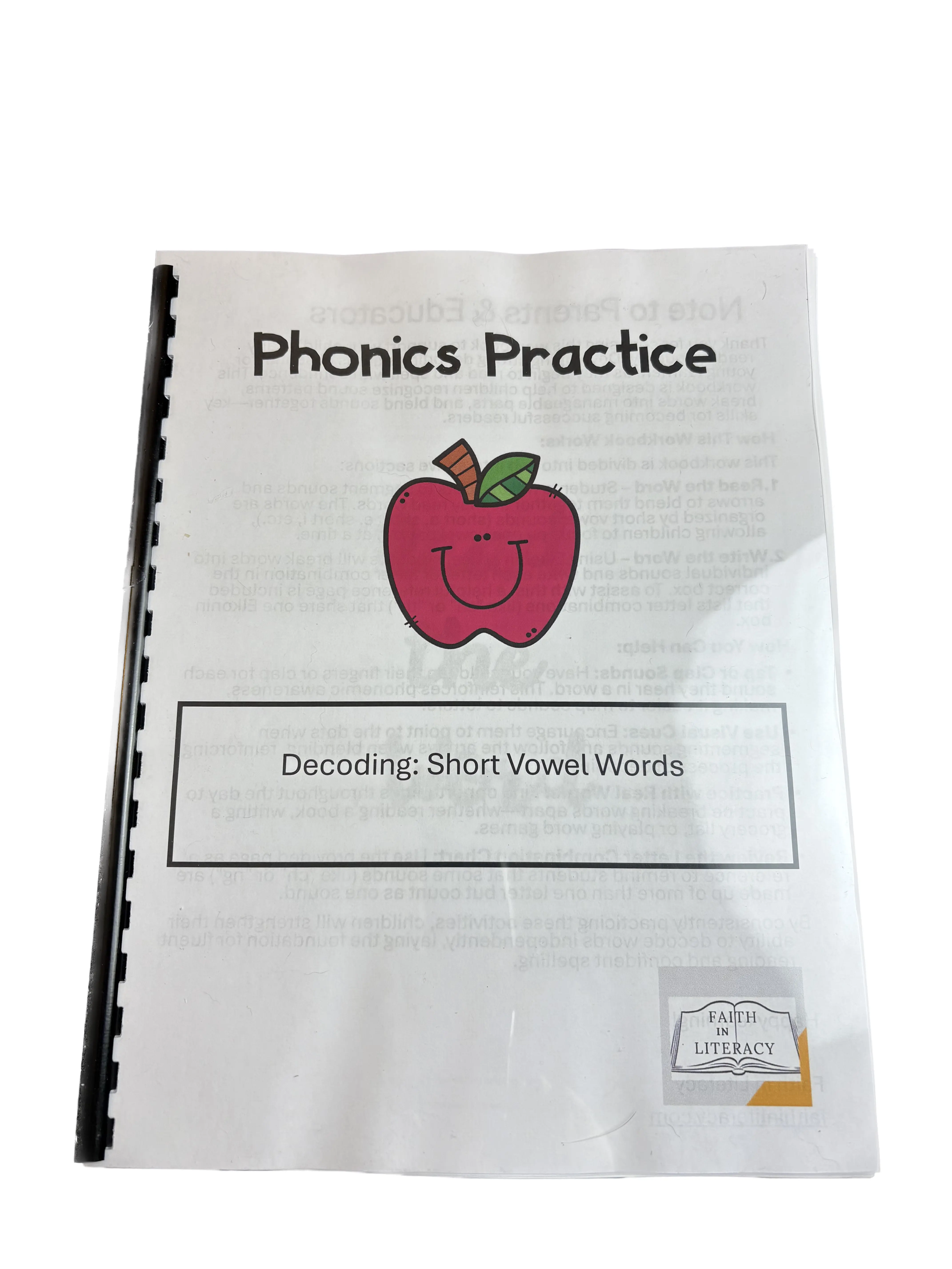 Faith in Literacy Phonics Decoding Practice Spiral Notebook - Learning Materials, Preschool Alphabet Tool, Interactive Visual Teaching Supplies for Word Decoding Mastery