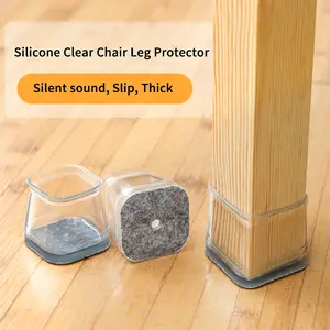 24 pcs Square Rubber Chair Leg Floor Protector Mats with Felt Pads - Non-Slip, Protect Floors from Scratches and Noise, Suitable for Wood floor, Ceramic Tile & Laminate Floors