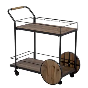HomeRoots 402575 Reclaimed Wood Bar Cart with Wine Storage, Natural & Black