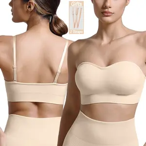 Strapless Bras for Women Wirefree Non-Slip Tube Top Invisible Bralette Seamless Padded Bandeau Bra