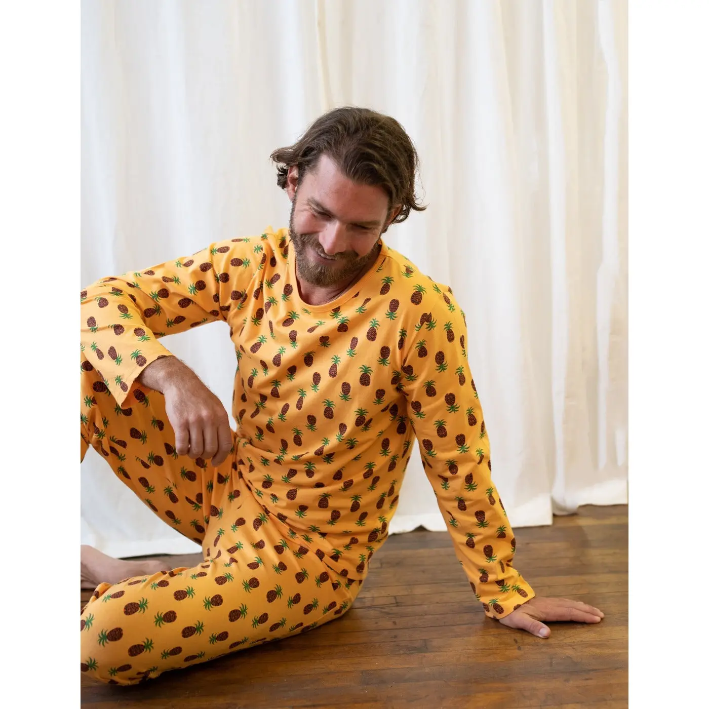 Mens 2pc Cotton Loose Fit Orange Pineapple Pajamas