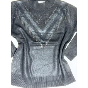 Women’s Sweater Pullover with Rhinestones V Design