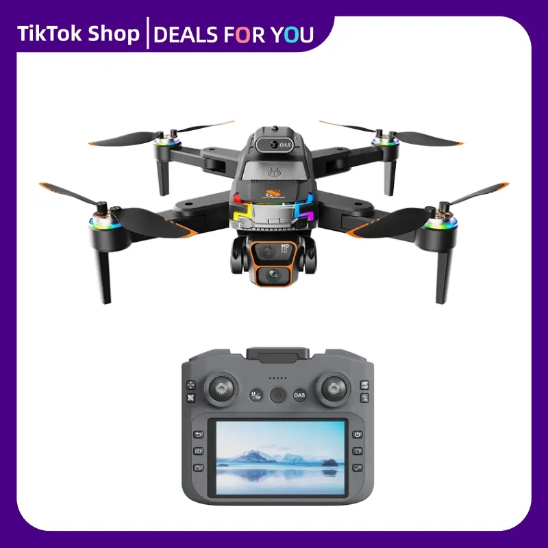 JS39P Foldable Brushless Drone with Dual Cameras, 4.3-in Remote Controller, Dual Batteries, Low-Cost Beginner-Friendly Quadcopter for Teenage Boy Gifts, Cool Gifts for Guys