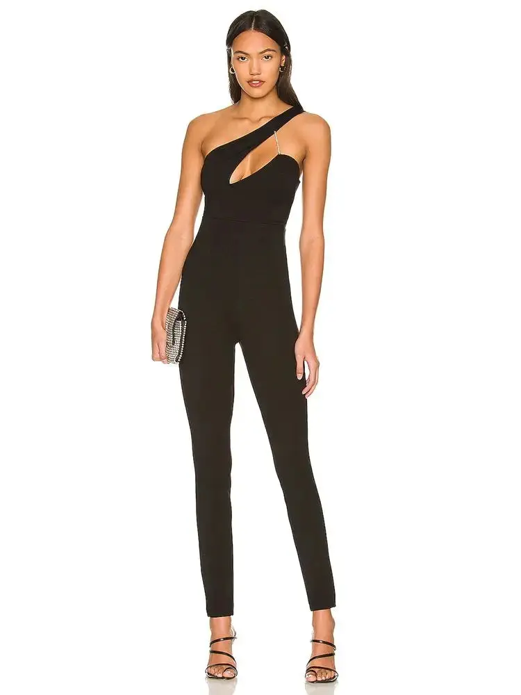 Women's Diamonds Bandage Jumpsuit Sexy Elegant Cut Out Sleeveless Long Jumpsuits 2022 Summer Pencil Pants Evening Party Outfit