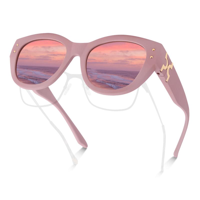 Meeloog Polarized Fit Over Sunglasses For Women, Trendy Round Tac SunGlasses Lightweight Wrap Around Shades ST0080 Gift Idea Brand Filter Effective Fashion Lens Flexible Antiglare Tri Acetate Cellulose Coating sunglasses women