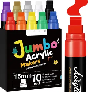 10 Color Poster Markers ,15mm Wide Tip Thick   Marker, Graffiti Markers for Poster Board,Banner,Glass,Rock Painting,Ceramic,,Murals and Canvas