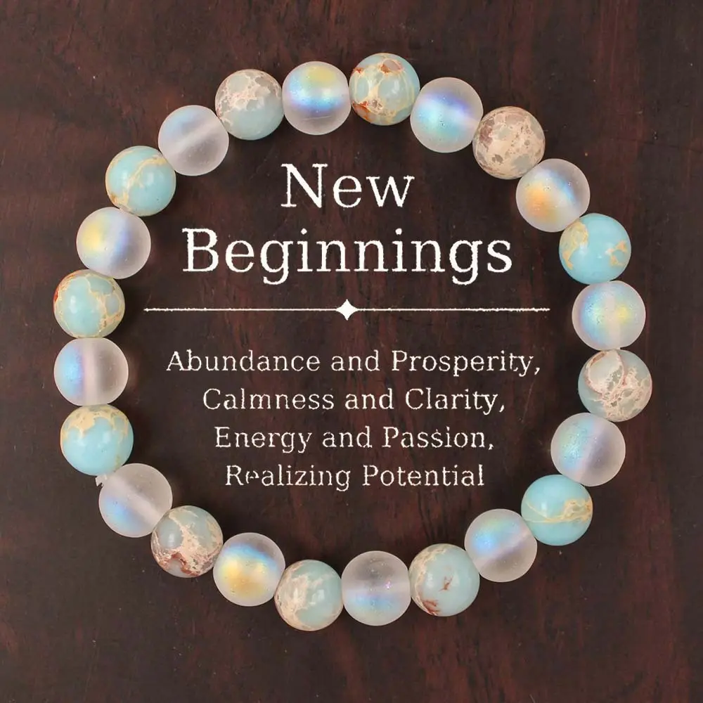 Handcrafted Unisex Bead Jewelry Bracelet Genuine Healing Aura Quartz And Natural Sea Sediment Bead Energy Balancing Bracelet For Men & Women, Homeopathic Crystal Jewelry For Prosperity, Peace, Clarity, Calm And Abundance, Wedding Party Gift