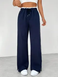 Women's Casual Long Pants, Side Stripe Design, Fashion Plain Color, Loose-Fitting, All Seasons, Daily Wear, Comfortable Style