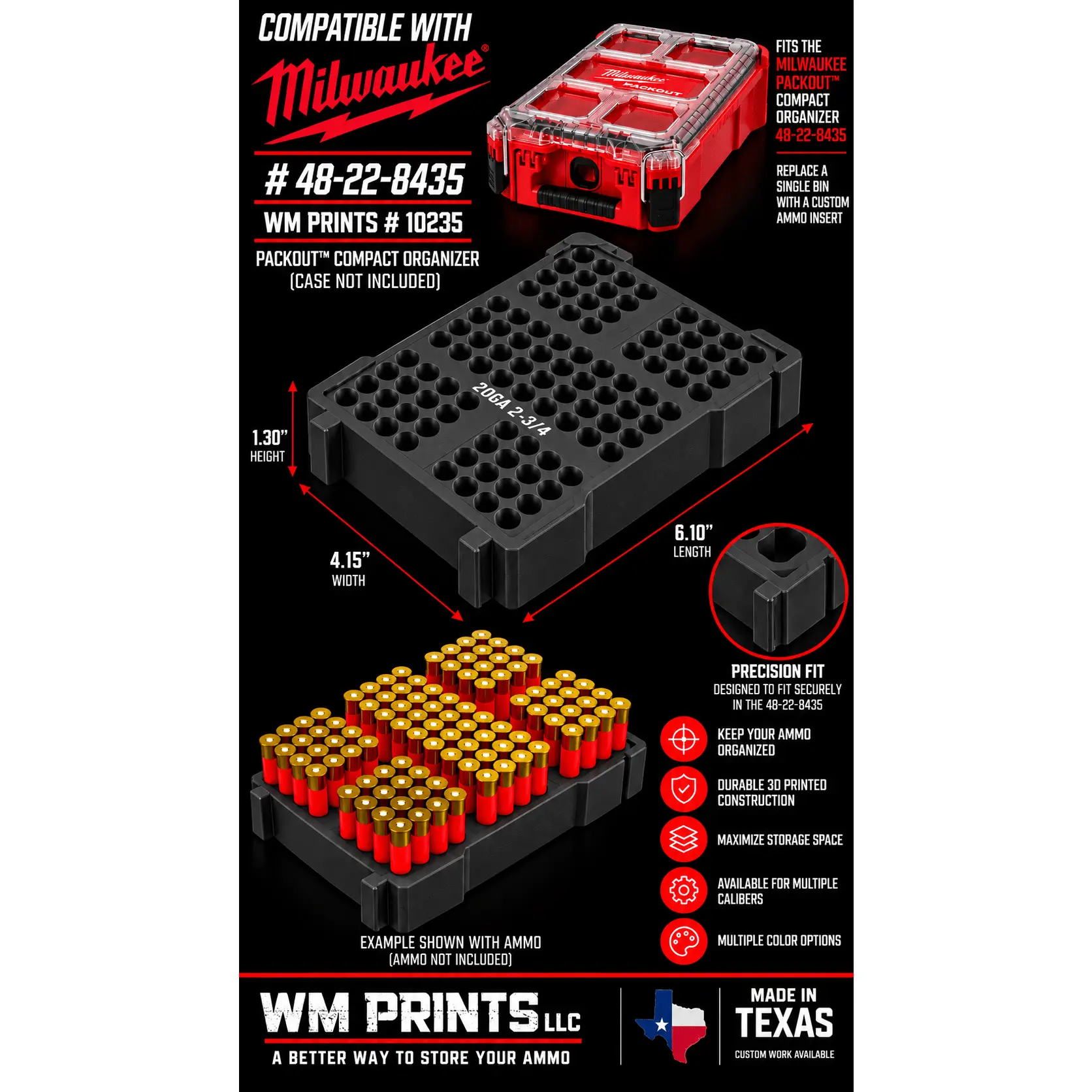 Made for Milwaukee Packouts SINGLE inserts for model 48-22-8435
