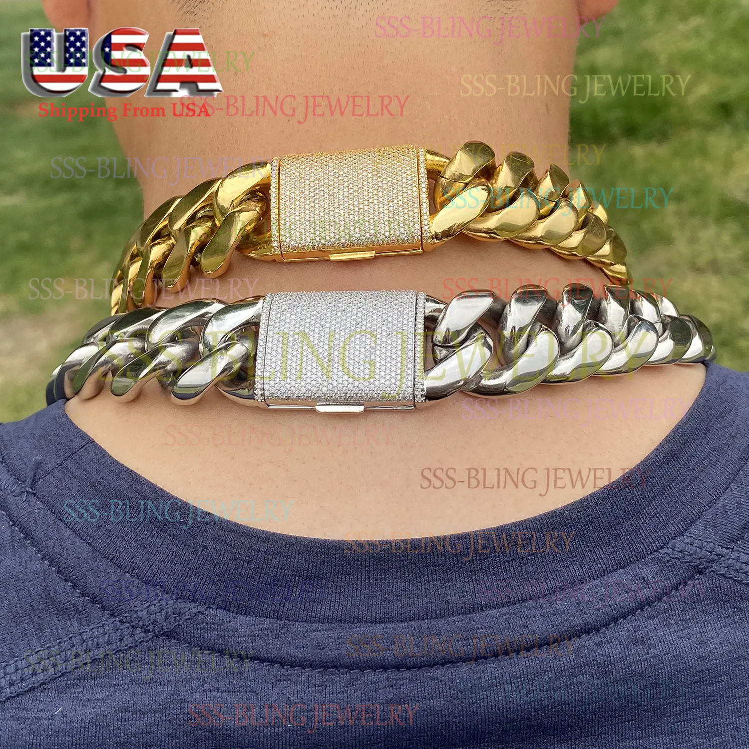 Unisex Gold Plated Cuban Link Necklace, 20mm Bold Miami Hiphop 316L Stainless Steel Cuban Necklaces, Hypoallergenic with Moissanite Dual-Lock Clasp, 18-30 Inch Adjustable for Daily Wear, Cuban Chain Link, Miami Hip Hop