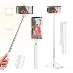 Selfie Stick Tripod, 40 in Retractable Tripod for iPhone with Wireless Remote Control & Light, Portable Phone Tripod for Photograph, Live Streaming, Video Recording, Compatible with All Cellphones