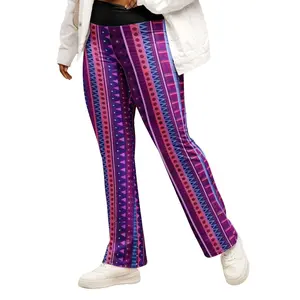 Indigo Stripe Forbidden Leggings Boho Flare Booty Lifting Curve Enhancing Phone Pocket Purple Patchwork Vertical Stripes Women Yoga Pants