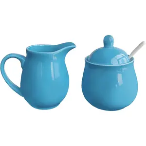 Ceramic Colorful Creamer and Sugar Set with Lid Spoon, Coffee Serving Set