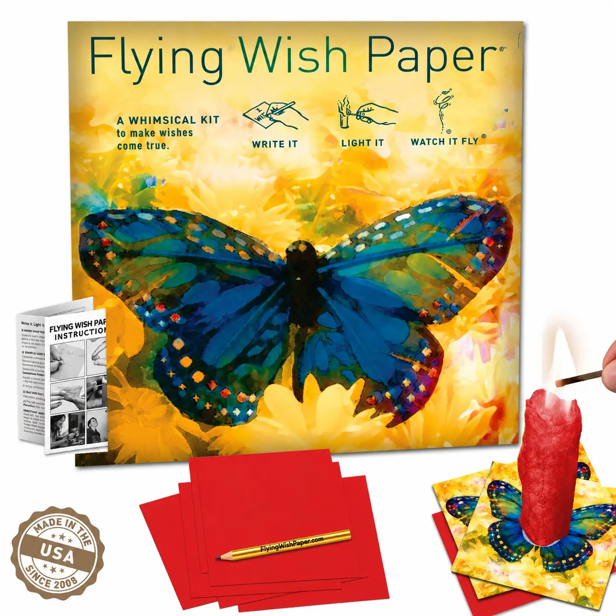 ROYAL BUTTERFLY Flying Wish Paper - Majestic Transformation Wishes Fit for Queens | Write it, Light it, Watch it Fly - Whimsical Creative Wish Release Kit with Writing Sheets, Launch Platforms & Pencil for Self Love Celebrations – Magical Gift Set