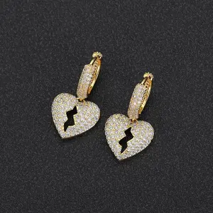 【PANG Jewelry】Hip-Hop Rap Heartbreak Earrings and Accessories, Personalized Slightly Set Zircon Men's Earrings
