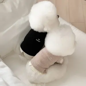 Spring & Autumn Pet Fake Two-Piece Knitted Bottoming Shirt with Splicing & Embroidery for Dogs & Cats, Bichon, Pomeranian, Teddy