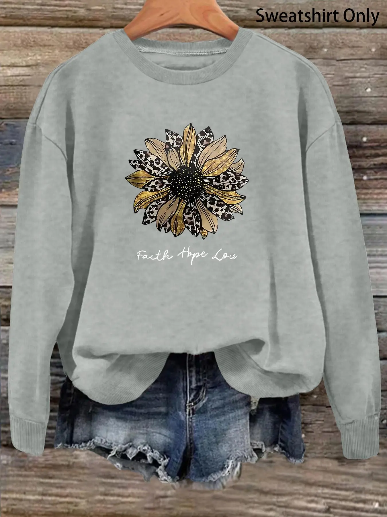 Women's Sunflower & Letter Print Round Neck Graphic Sweatshirt, Casual Long Sleeve Crew Neck Pullover for Daily Wear, Ladies Clothes Womenswear for All Seasons