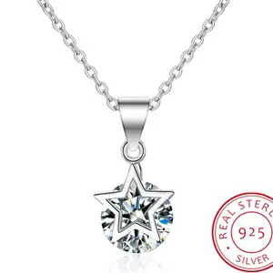 Real Silver 6.5mm 1.0 Carat D Moissanite Solitaire Drop Necklace 18k Gold Plated Pendant for Women