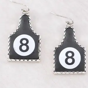 Eight Ball Cow Tag Drop Earrings with Distinctive Number 8 Design for Unique Style