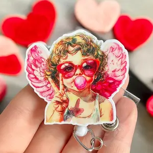 Glitter My Badge Valentine’s Day cupid badge reel for nurse and hospital workers. Badge clip Badge pull - Retractable swivel clip with a 360 rotation. Great gift for coworker.