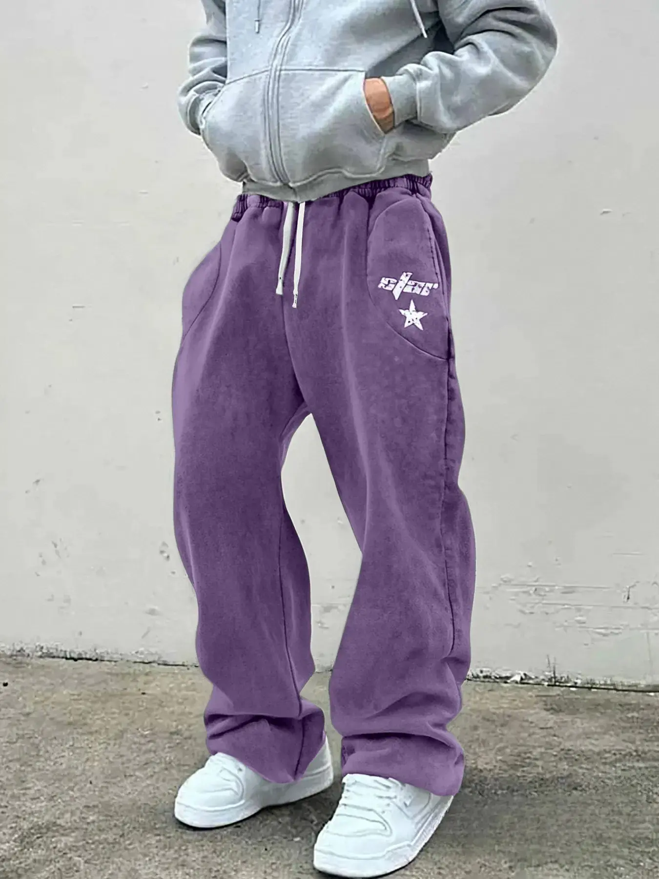 Men's Casual Loose-Fit Drawstring Pants, Star Print Sweatpants, All-Season Comfortable Home Wear, Loungewear, Suitable for Daily Use