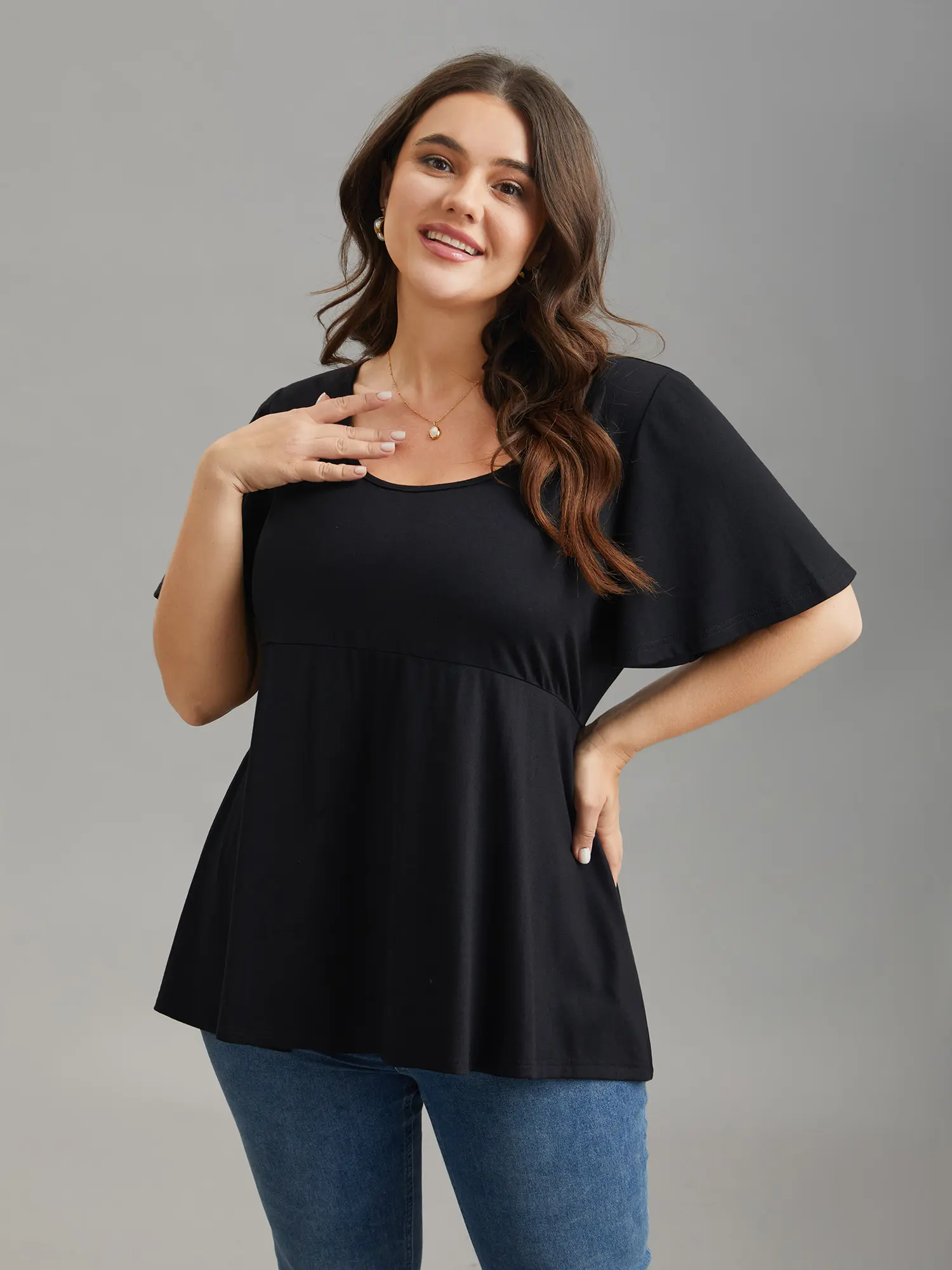 BloomChic Plus Size Women's Peplum Babydoll Top – Flowy Asymmetric Ruffle Sleeve U-Neck Blouse, Soft Stretch Cute Going Out Top, Casual Chic Curvy Fashion [M-6X], Fall Pick