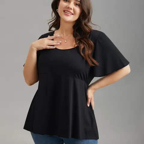 BloomChic Plus Size Women's Peplum Babydoll Top – Flowy Asymmetric Ruffle Sleeve U-Neck Blouse, Soft Stretch Cute Going Out Top, Casual Chic Curvy Fashion [M-6X], Fall Pick，SohoChic