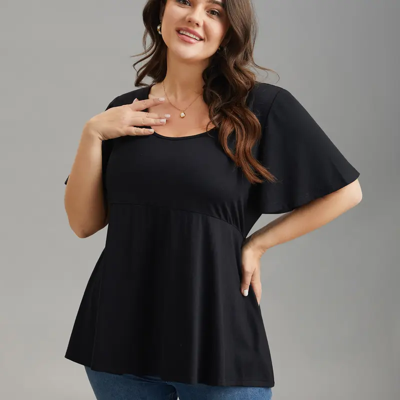 BloomChic Plus Size Women's Peplum Babydoll Top – Flowy Asymmetric Ruffle Sleeve U-Neck Blouse, Soft Stretch Cute Going Out Top, Casual Chic Curvy Fashion [M-6X], Fall Pick，SohoChic