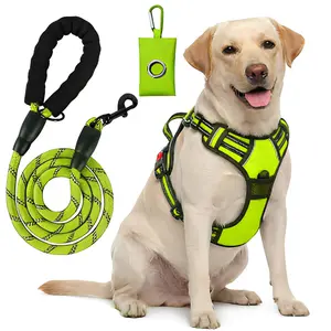 Helety High Visibility No Pull Dog Harness and Leash Set - 3-Sec Quick Fit Reflective Dog Vest with Red Safety Lock, 3 Quick-Release Buckles for Night Walking automatic retractable dog leash