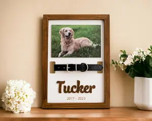 Personalized Pet Memorial Collar Holder | Remembrance Frame with Photo | Pet Loss Gift for Dog or Cat | Custom Pet Memorial Picture Frame, 2 Layered
