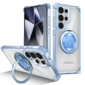 Rotating Magnetic Folding Stand Transparent Phone Case for Samsung S26 S25 Edge S24 S23 Plus FE S21 Ultra Armor Shockproof Cover